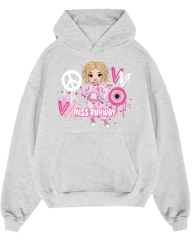 Miss Runway Doll Hoodie Pink Heart Design