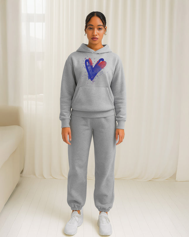 Blue/Red Scattered Hearts Printed Hooded Tracksuit Adult