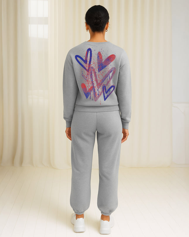 Blue/Red Scattered Hearts Printed Sweatshirt Tracksuit Adult