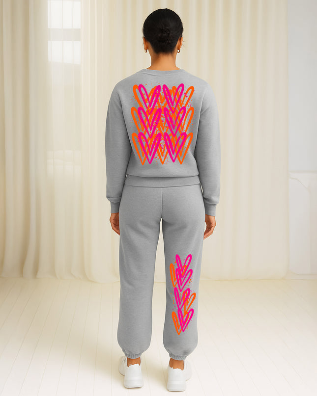 Neon Pink & Orange Hearts Printed Sweatshirt Tracksuit Adult