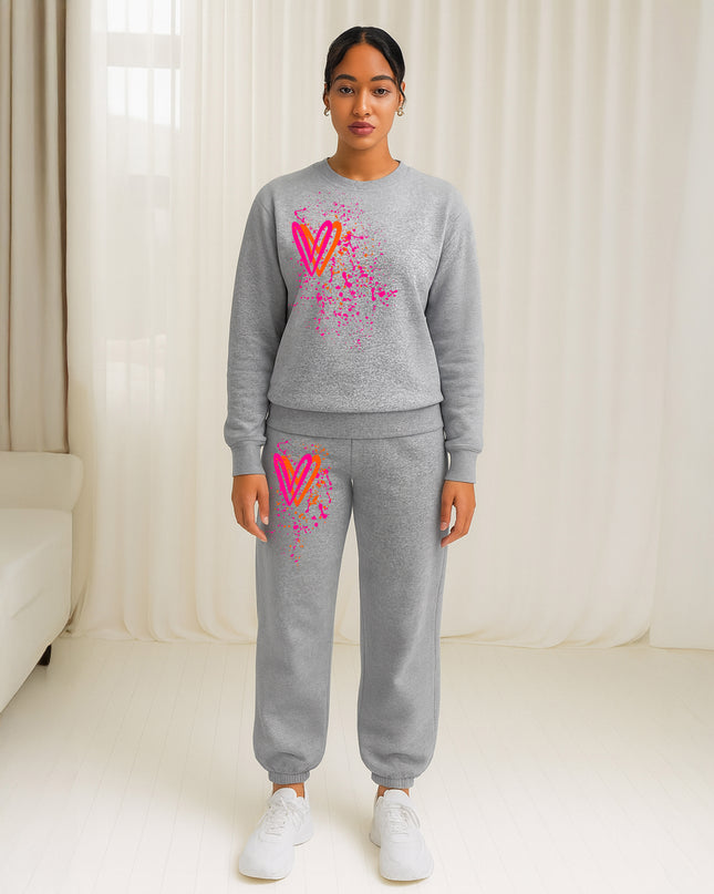 Neon Pink & Orange Hearts Printed Sweatshirt Tracksuit Adult