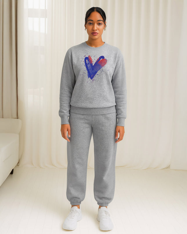 Blue/Red Scattered Hearts Printed Sweatshirt Tracksuit Adult