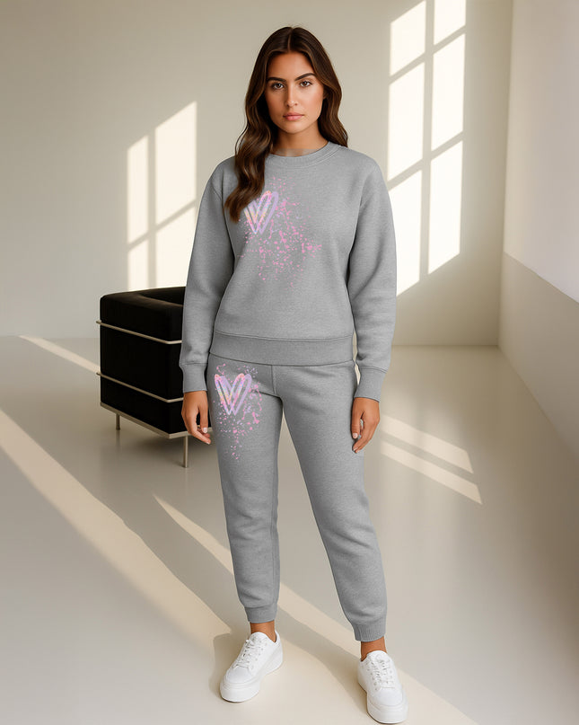 Pastel Leopard Print Hearts Printed Sweatshirt Tracksuit Adult