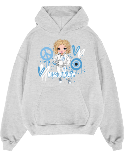 Miss Runway Doll Hoodie Blue Heart Design