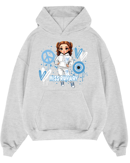 Miss Runway Doll Hoodie Blue Heart Design