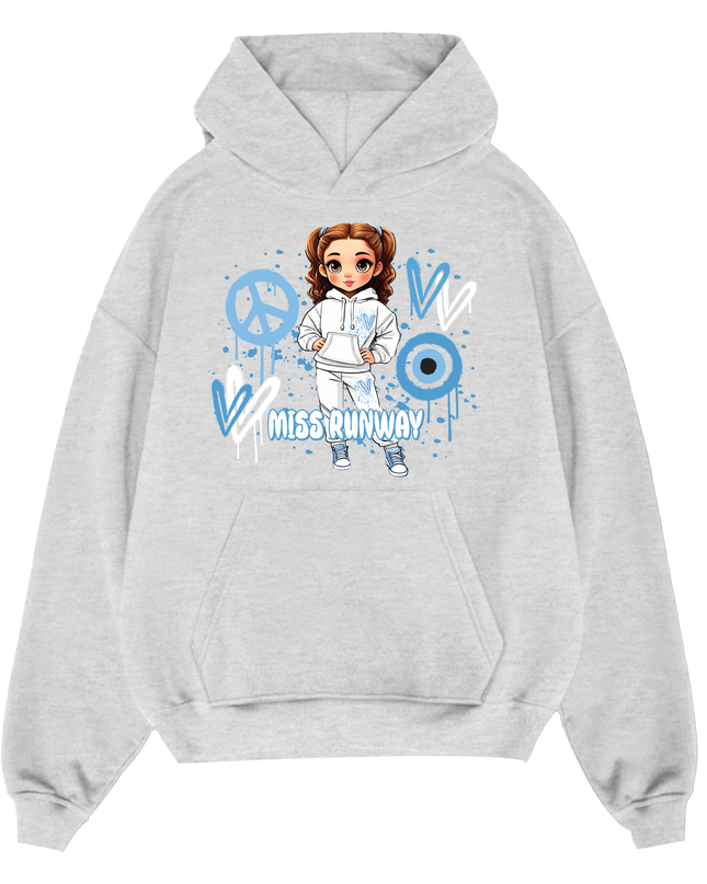Miss Runway Doll Hoodie Blue Heart Design