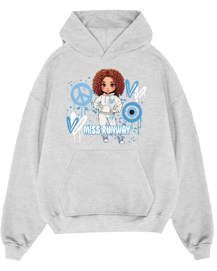 Miss Runway Doll Hoodie Blue Heart Design