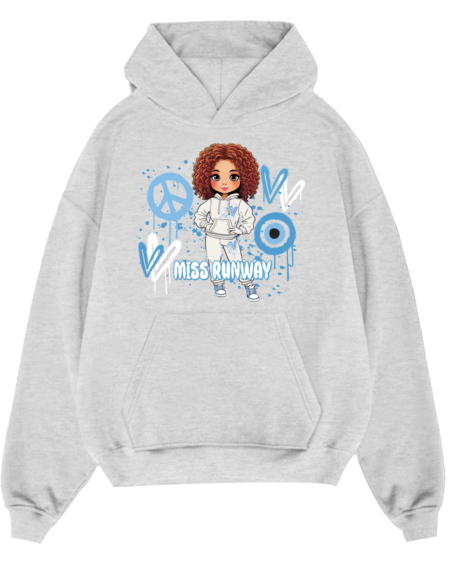 Miss Runway Doll Hoodie Blue Heart Design