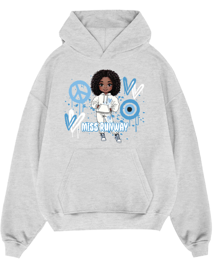 Miss Runway Doll Hoodie Blue Heart Design