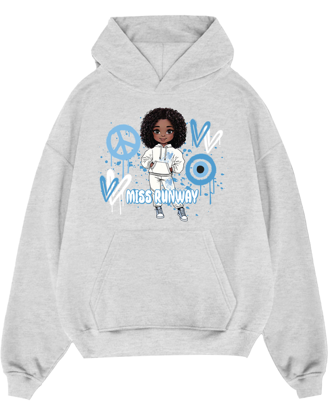 Miss Runway Doll Hoodie Blue Heart Design