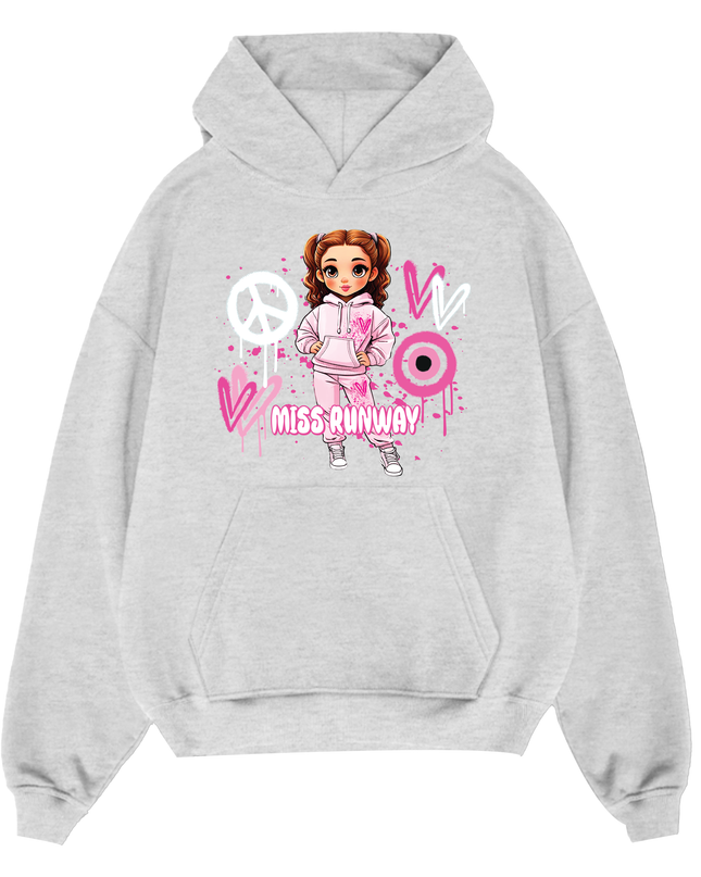 Miss Runway Doll Hoodie Pink Heart Design