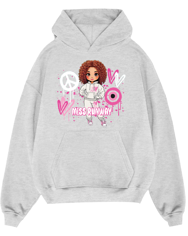 Miss Runway Doll Hoodie Pink Heart Design