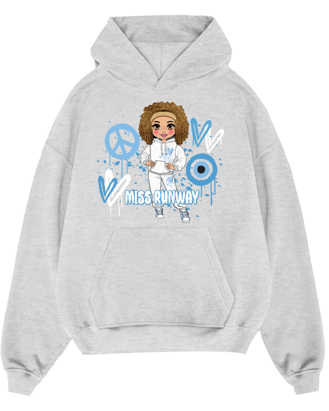 Miss Runway Doll Hoodie Blue Heart Design