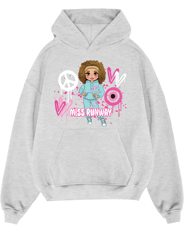 Miss Runway Doll Hoodie Pink Heart Design