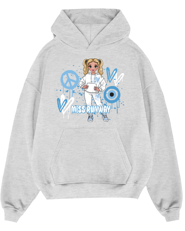 Miss Runway Doll Hoodie Blue Heart Design