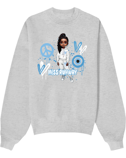 Miss Runway Doll Sweatshirt Blue Heart Design