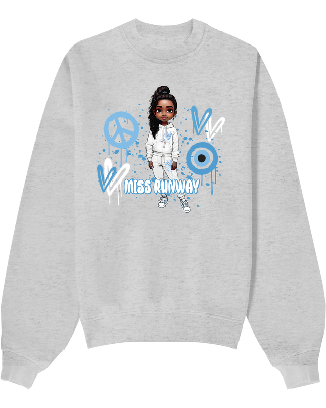 Miss Runway Doll Sweatshirt Blue Heart Design