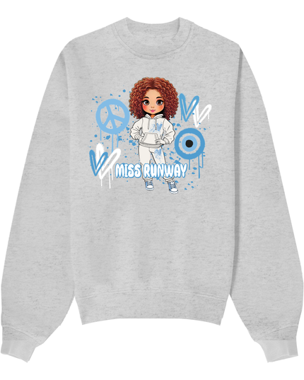 Miss Runway Doll Sweatshirt Blue Heart Design