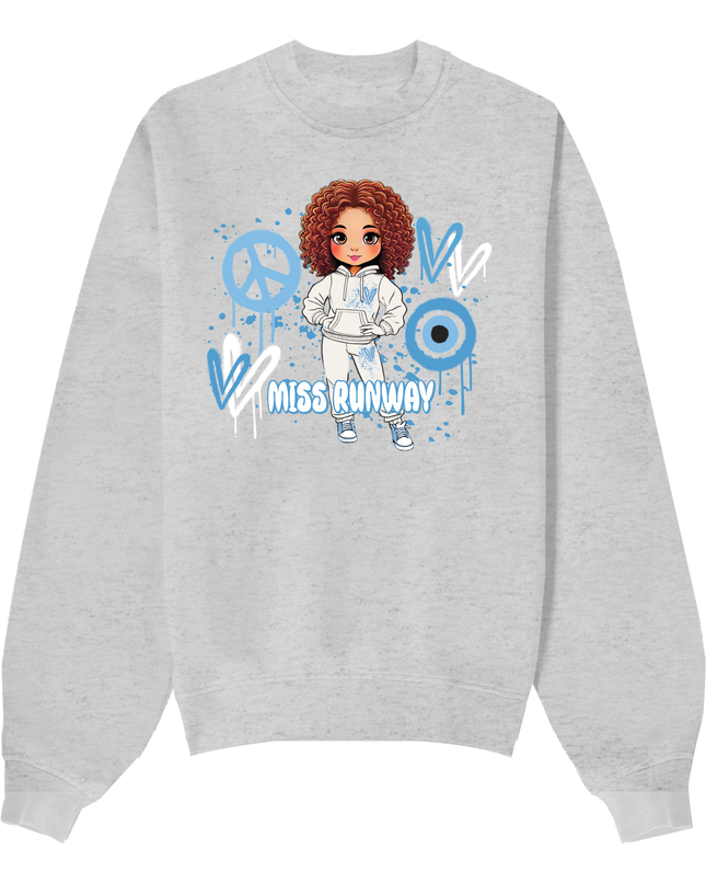 Miss Runway Doll Sweatshirt Blue Heart Design
