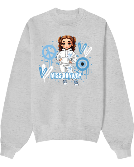Miss Runway Doll Sweatshirt Blue Heart Design