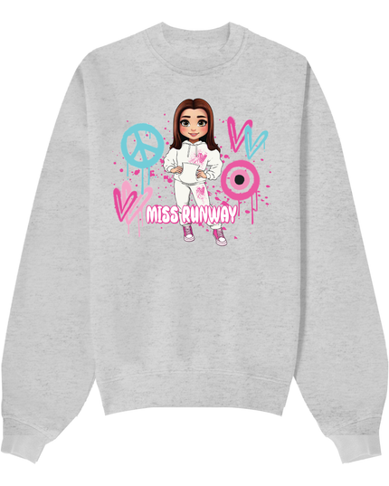 Miss Runway Doll Sweatshirt Pink/Green Heart Design