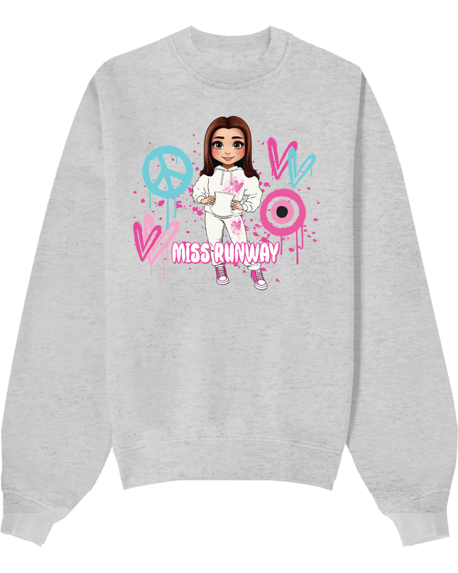 Miss Runway Doll Sweatshirt Pink/Green Heart Design