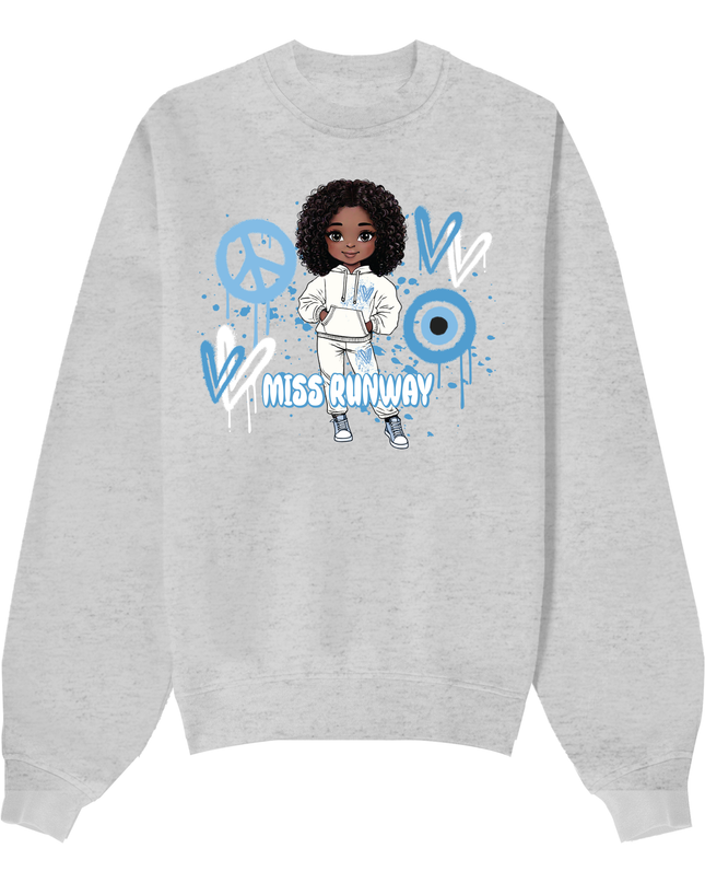 Miss Runway Doll Sweatshirt Blue Heart Design
