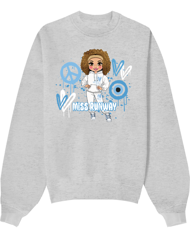 Miss Runway Doll Sweatshirt Blue Heart Design