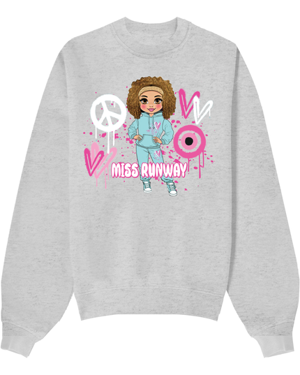 Miss Runway Doll Sweatshirt Pink Heart Design