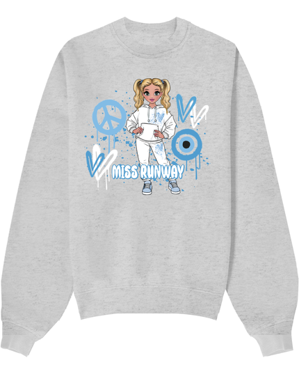 Miss Runway Doll Sweatshirt Blue Heart Design