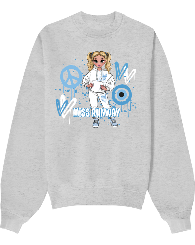 Miss Runway Doll Sweatshirt Blue Heart Design