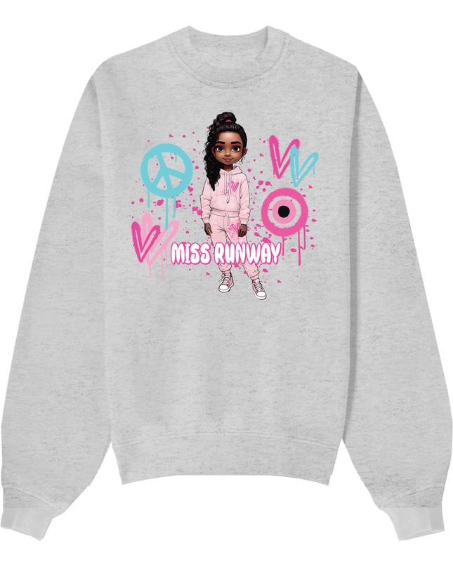 Miss Runway Doll Sweatshirt Pink/Green Heart Design