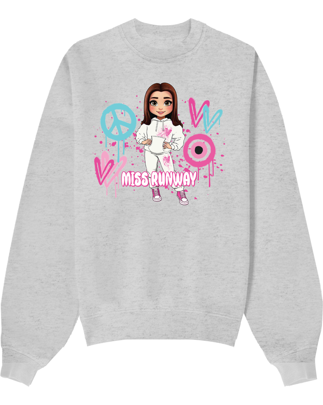 Miss Runway Doll Sweatshirt Pink/Green Heart Design