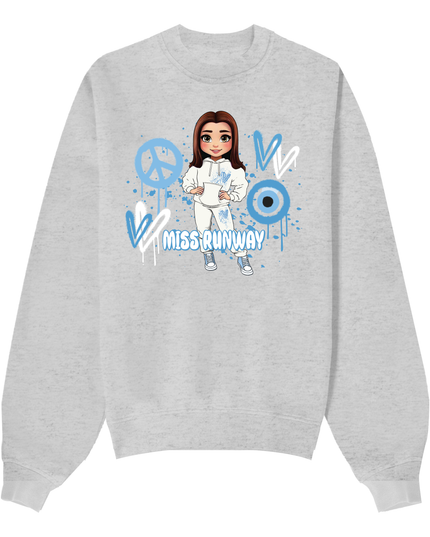 Miss Runway Doll Sweatshirt Blue Heart Design