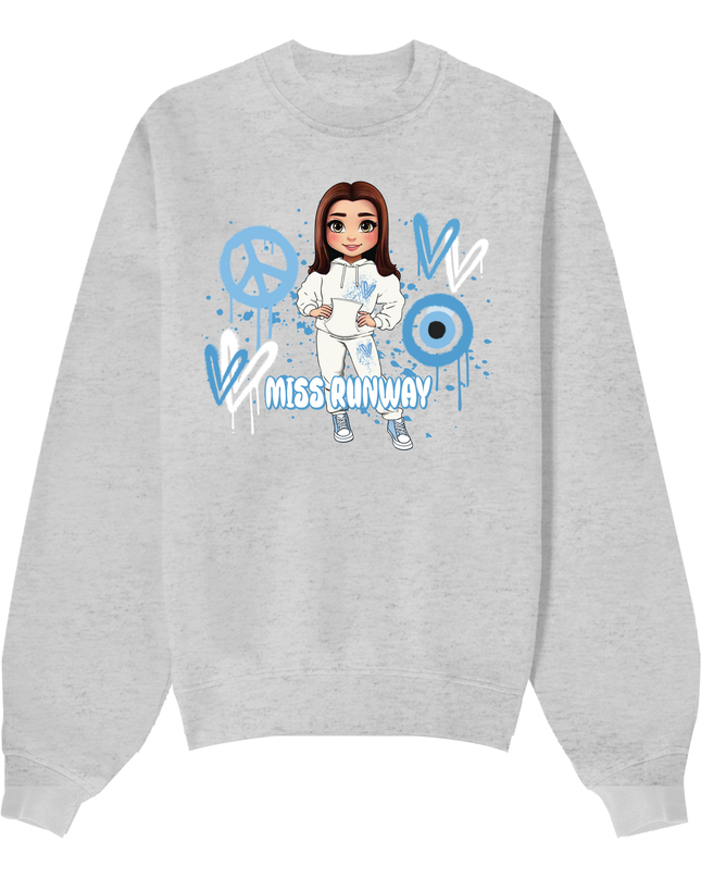 Miss Runway Doll Sweatshirt Blue Heart Design