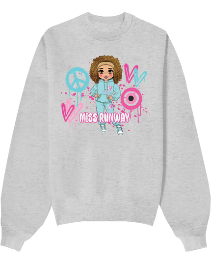 Miss Runway Doll Sweatshirt Pink/Green Heart Design