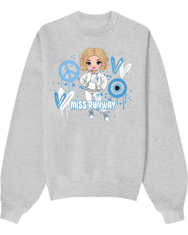 Miss Runway Doll Sweatshirt Blue Heart Design