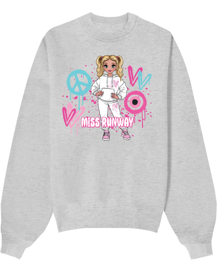 Miss Runway Doll Sweatshirt Pink/Green Heart Design