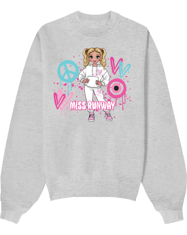Miss Runway Doll Sweatshirt Pink/Green Heart Design