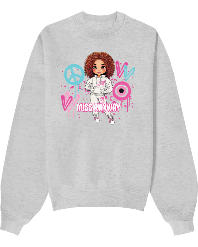 Miss Runway Doll Sweatshirt Pink/Green Heart Design