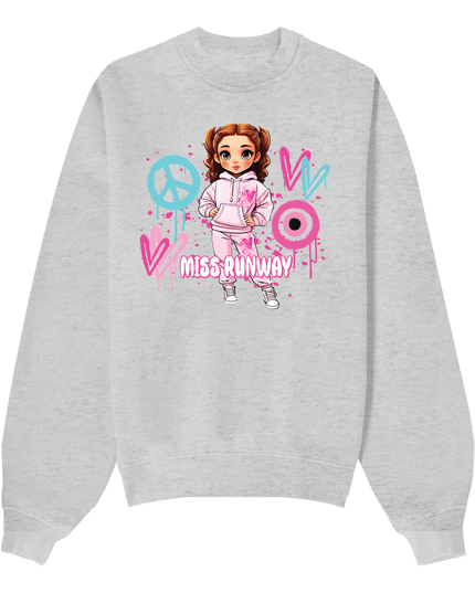 Miss Runway Doll Sweatshirt Pink/Green Heart Design