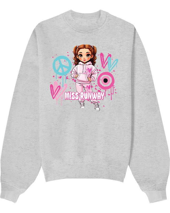 Miss Runway Doll Sweatshirt Pink/Green Heart Design