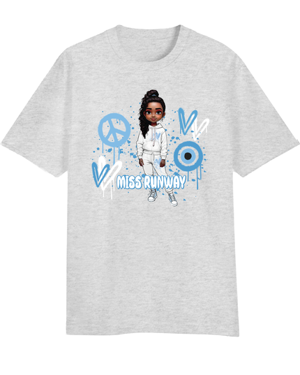 Miss Runway Doll T-Shirt Blue Heart Design