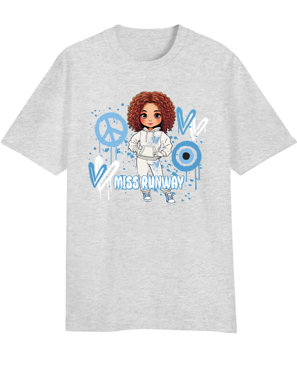 Miss Runway Doll T-Shirt Blue Heart Design