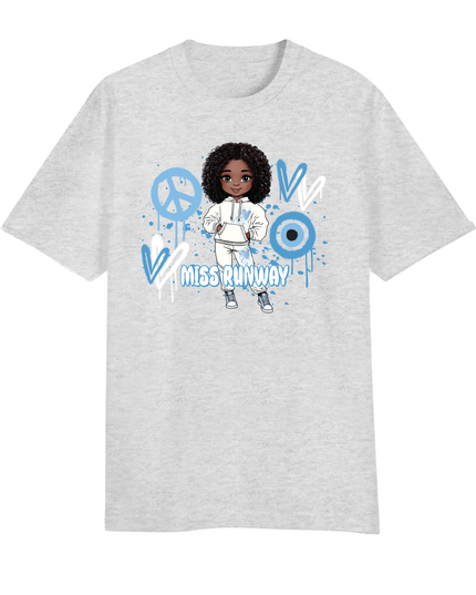Miss Runway Doll T-Shirt Blue Heart Design