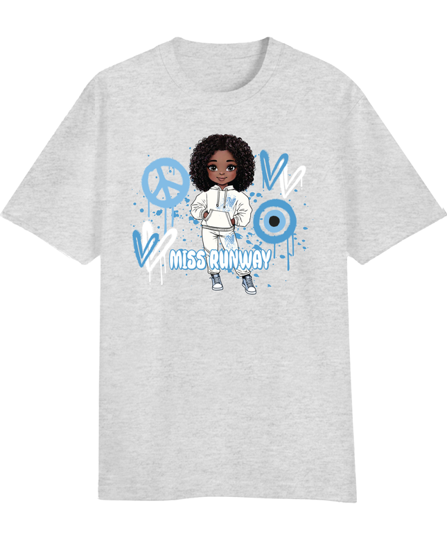 Miss Runway Doll T-Shirt Blue Heart Design