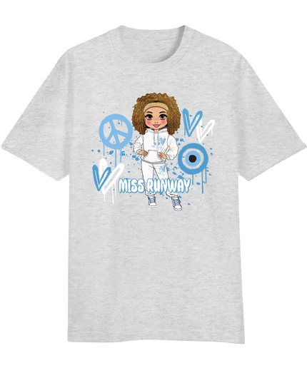 Miss Runway Doll T-Shirt Blue Heart Design