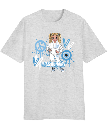 Miss Runway Doll T-Shirt Blue Heart Design