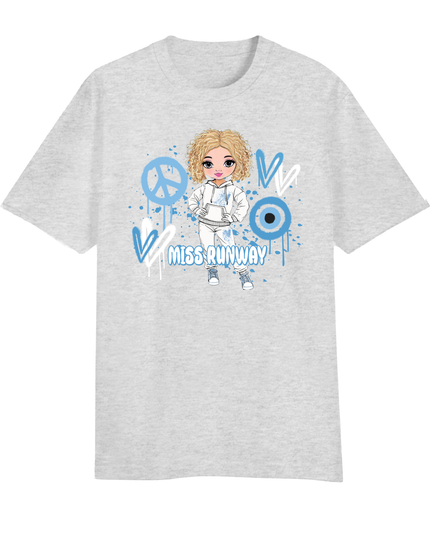 Miss Runway Doll T-Shirt Blue Heart Design