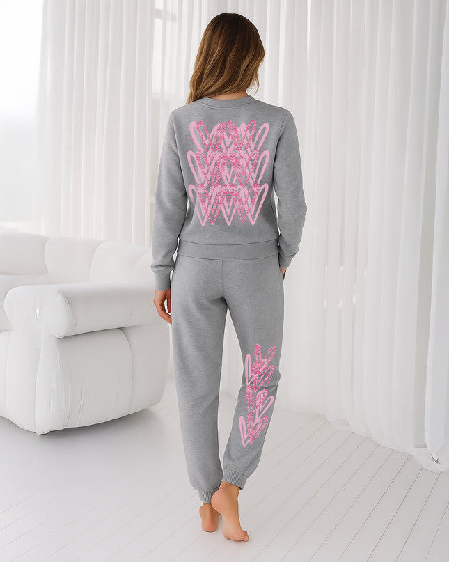 Pink Zig Zag Hearts Printed Sweatshirt Tracksuit Adult
